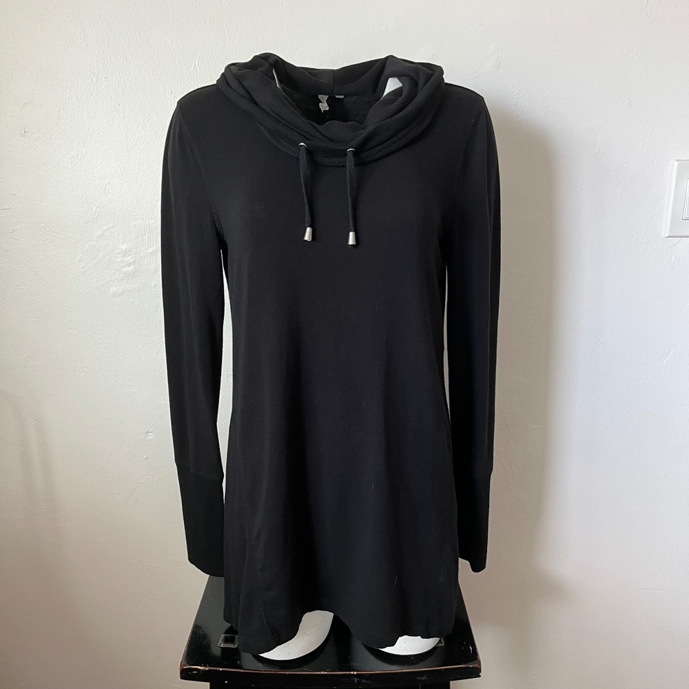 Cable & Gauge Women Black Cowl Neck Open Back Button Tunic Top ZX26997 Size M